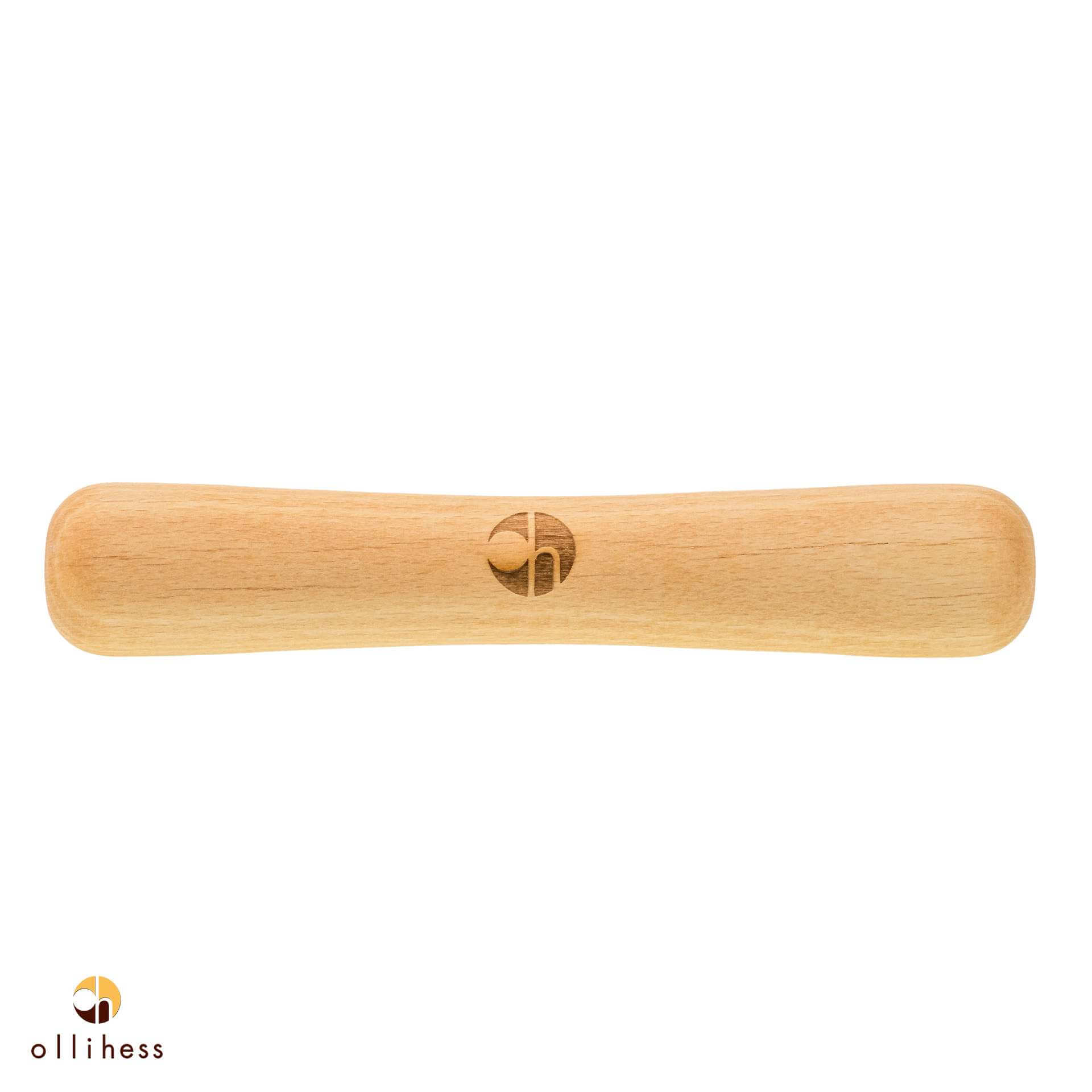 Ergonomischer Gong-Griff aus hellem Holz mit ollihess Logo aus dem Zubehör-Sortiment