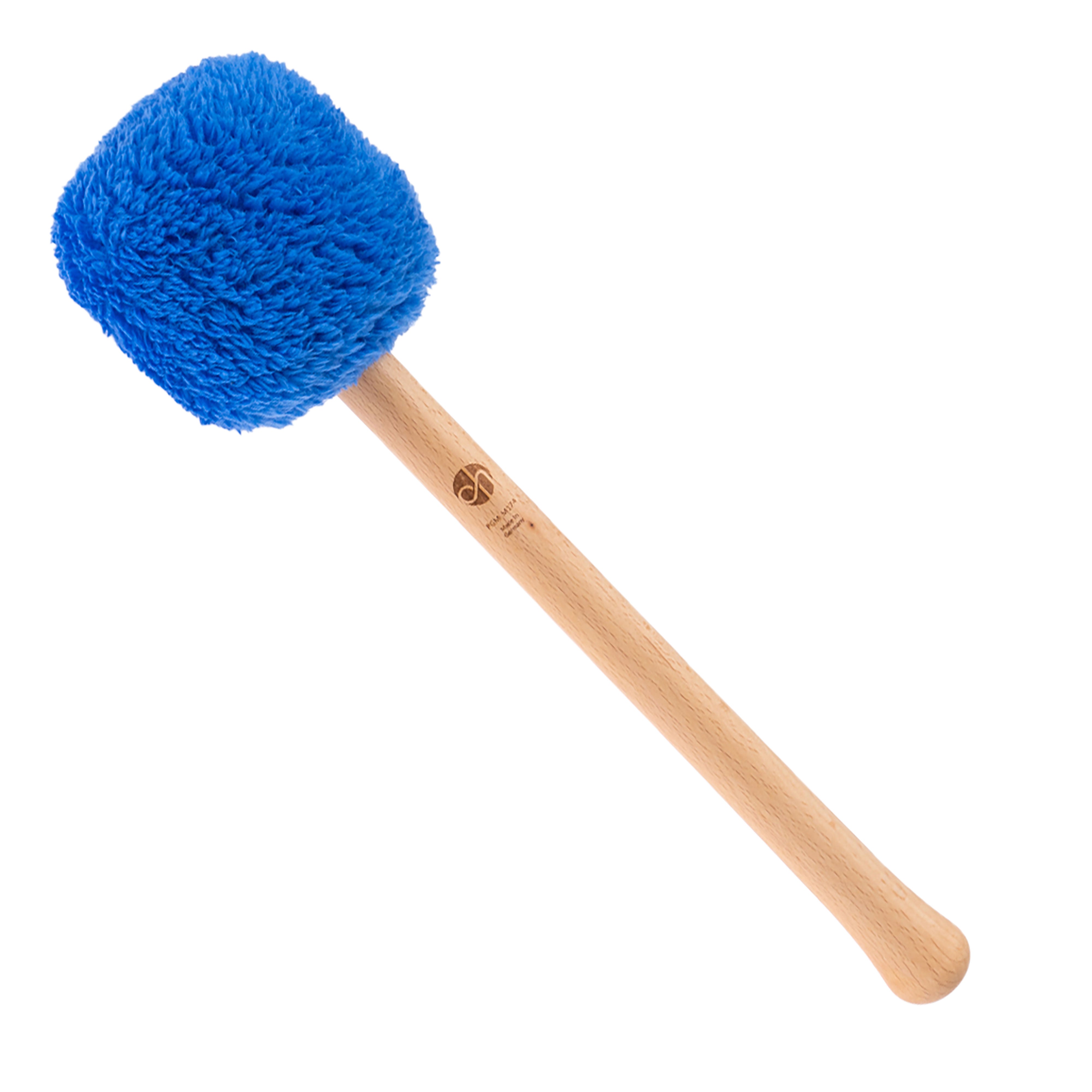 Profi Gong Mallet M174 in Blau mit kräftig blauem Flauschkopf und hellem Buchenholzgriff