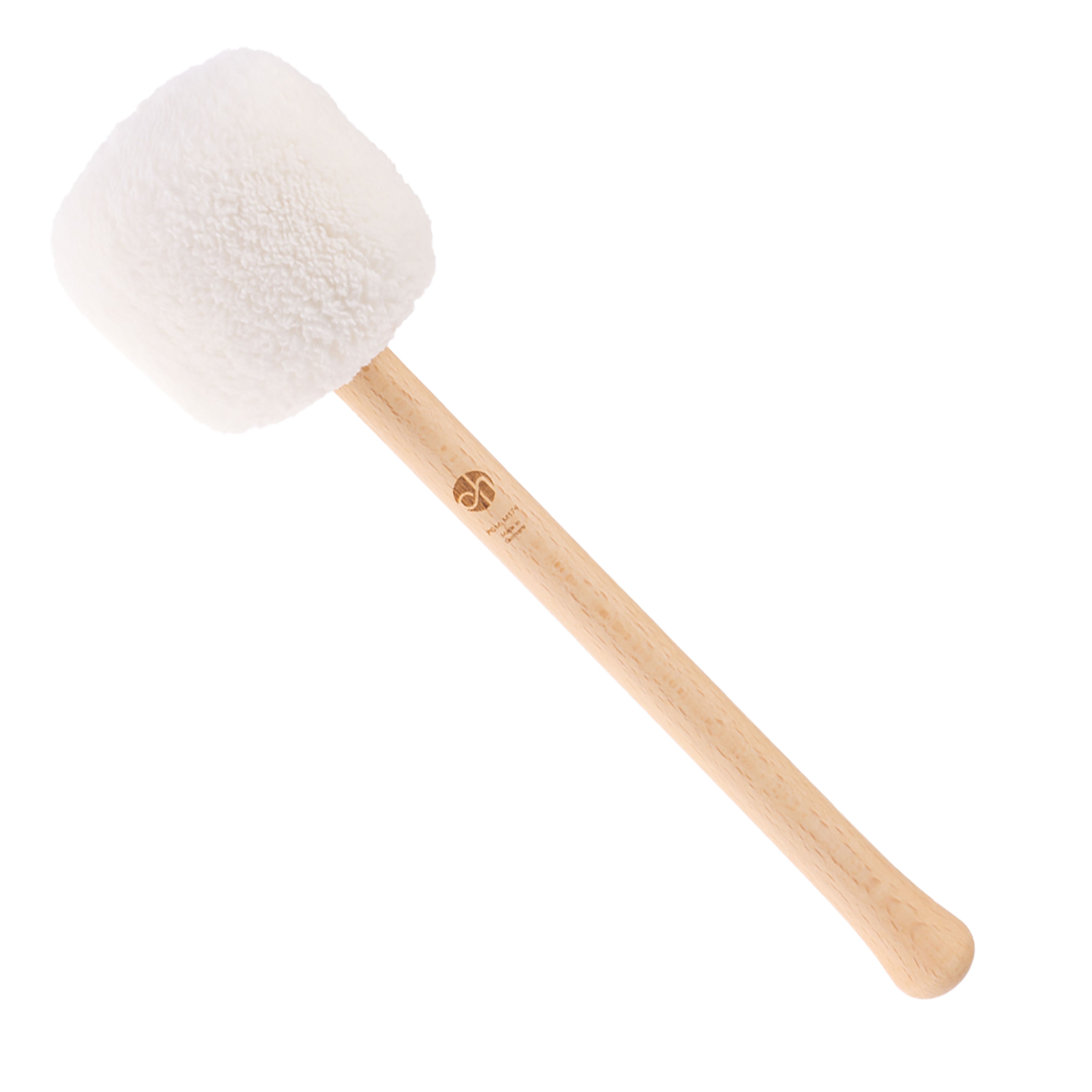 Profi Gong Mallet M174 in Creme mit weißem Flauschkopf und hellem Buchenholzgriff