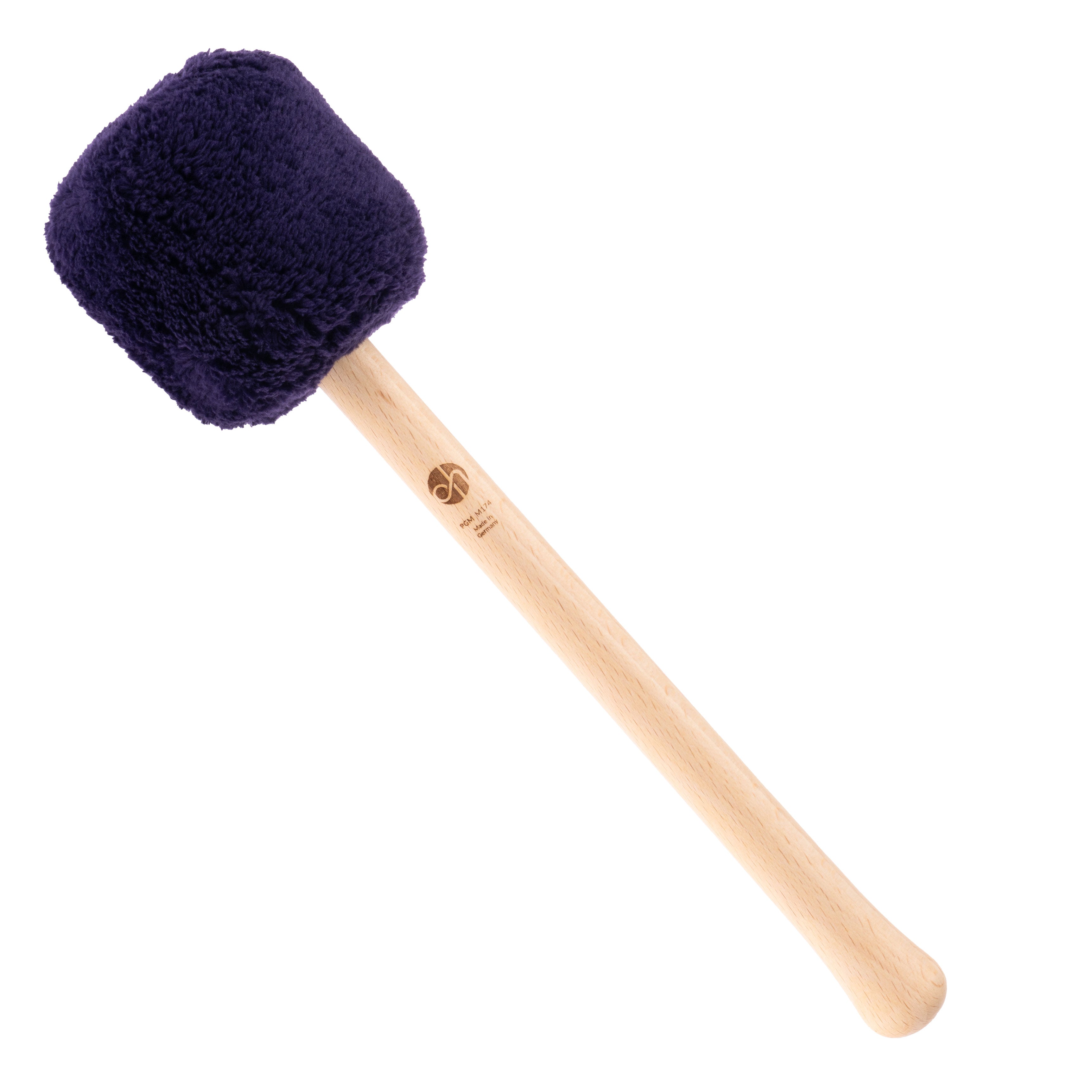 Profi Gong Mallet M174 in Plum mit dunkel pflaumenfarbenem Flauschkopf und hellem Buchenholzgriff