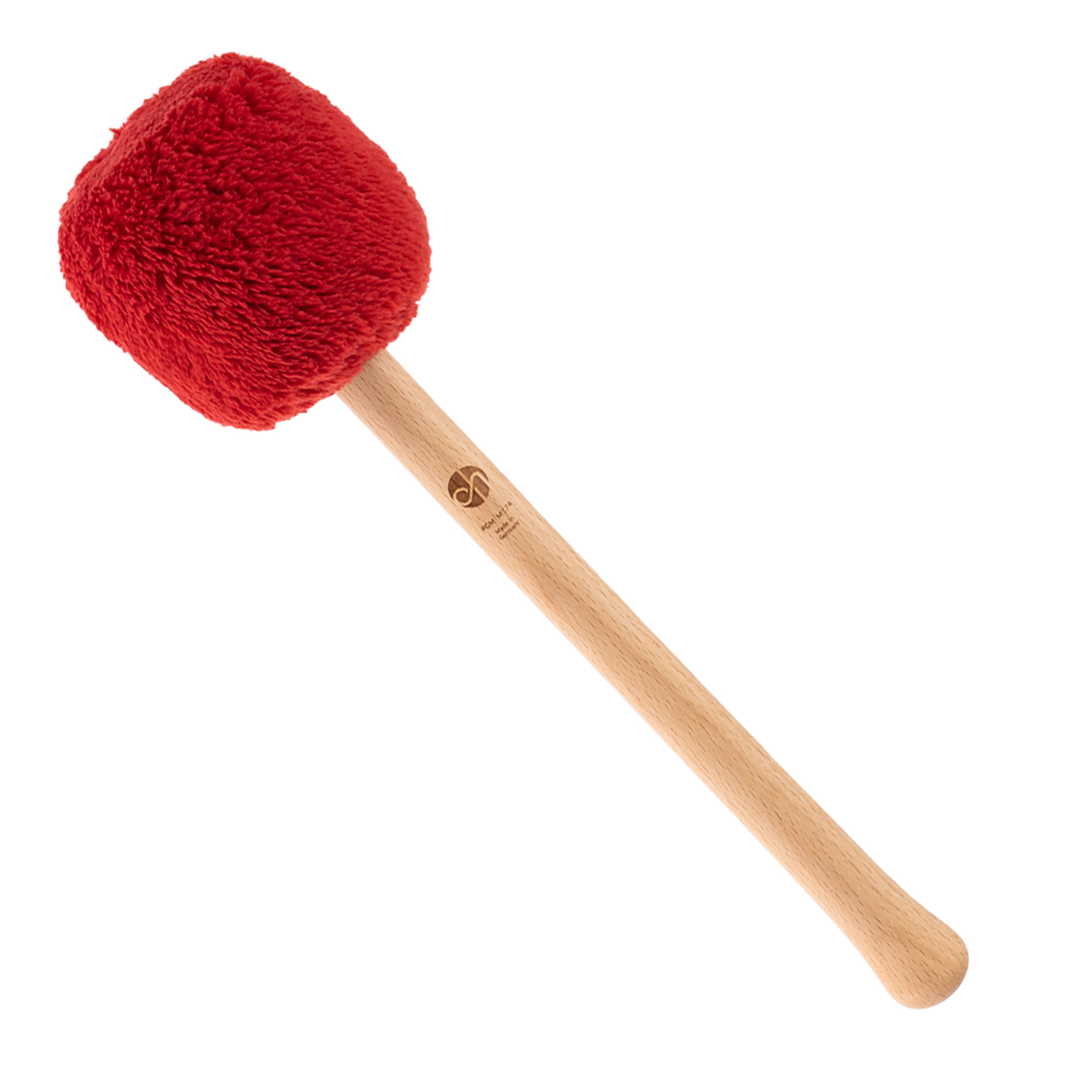 Profi Gong Mallet M174 in Rot mit leuchtend rotem Flauschkopf und hellem Buchenholzgriff