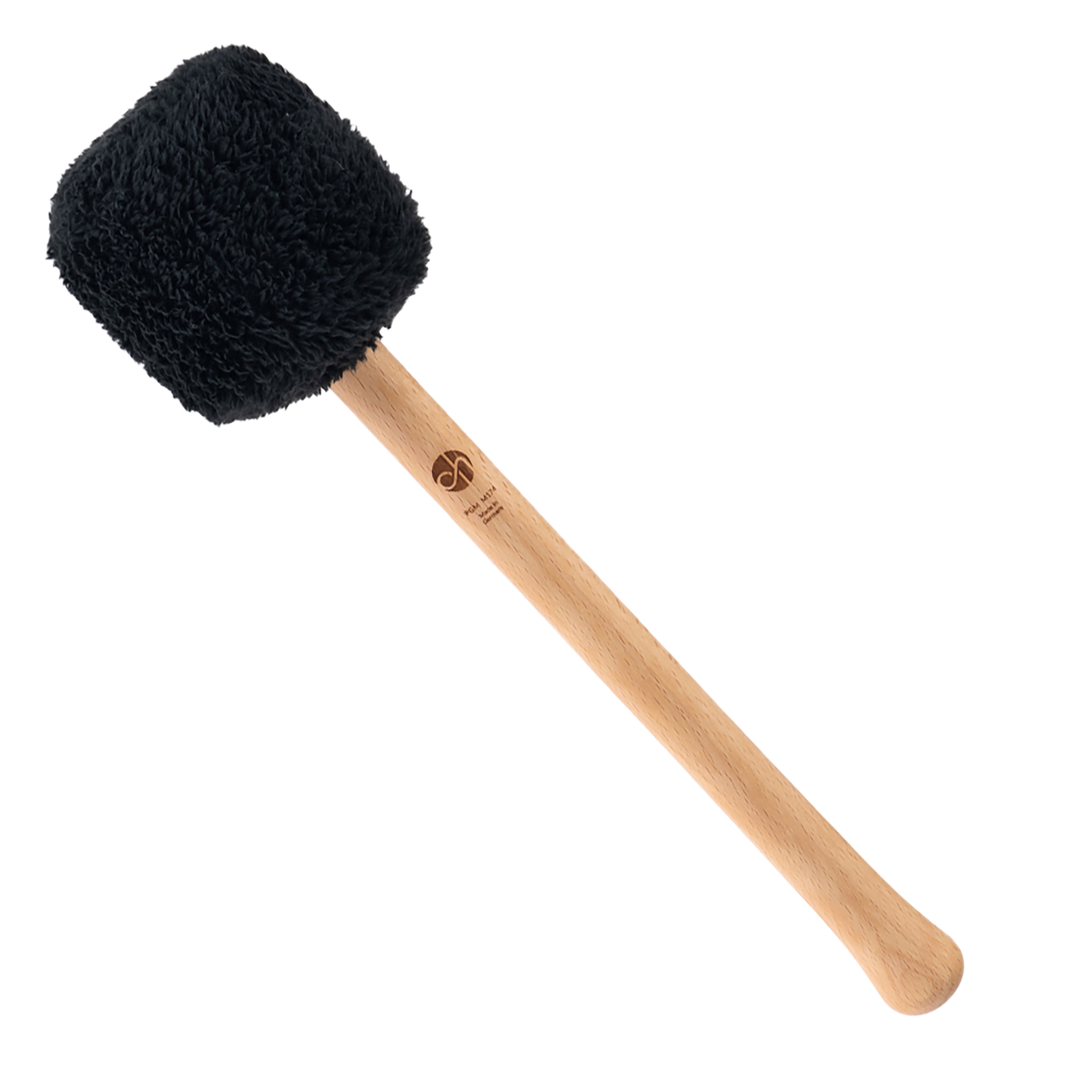 Profi Gong Mallet M174 in Schwarz mit schwarzem Flauschkopf und hellem Buchenholzgriff