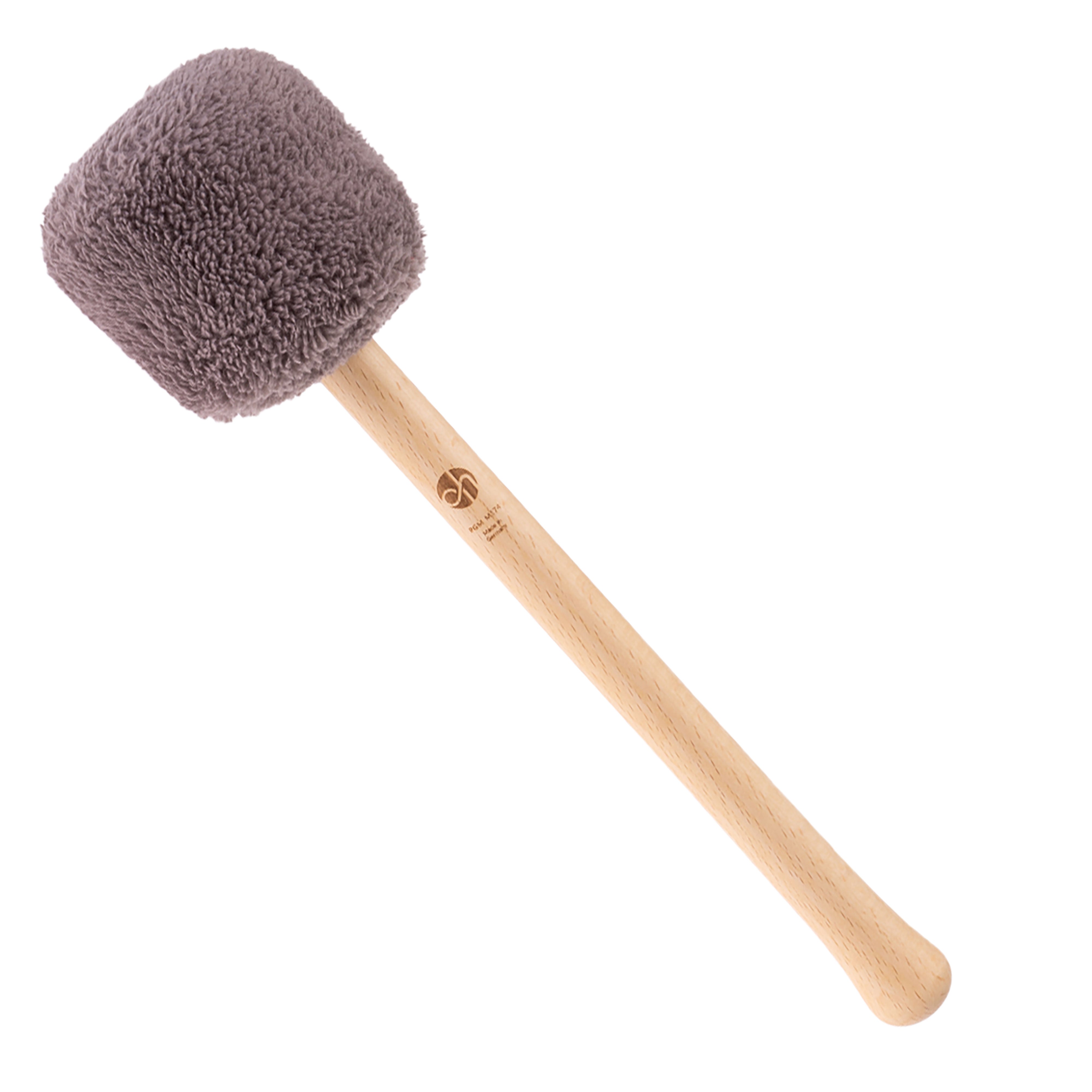 Profi Gong Mallet M174 in Taupe mit graubraunem Flauschkopf und hellem Buchenholzgriff