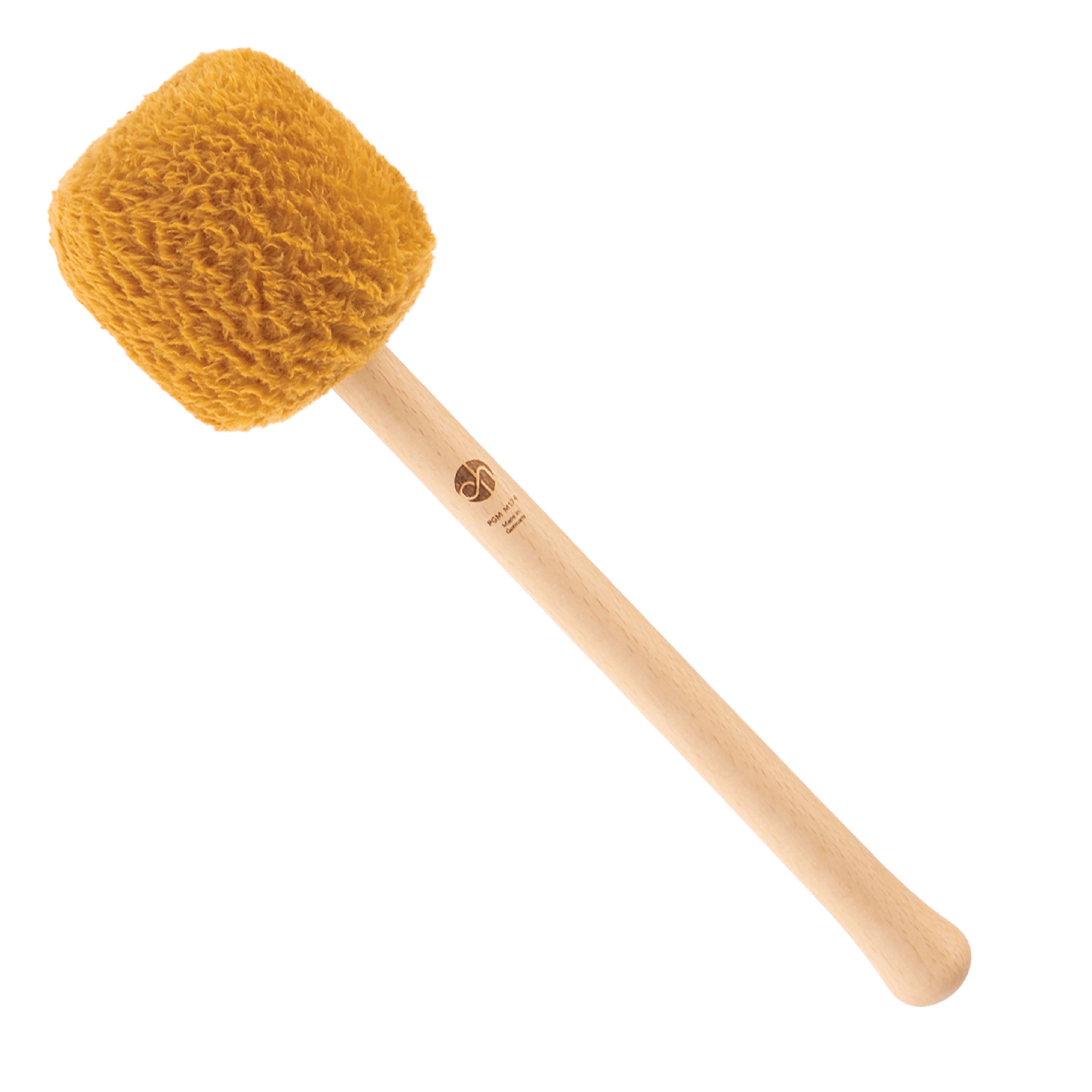 Profi Gong Mallet M174 in Mustard mit senfgelbem Flauschkopf und hellem Buchenholzgriff