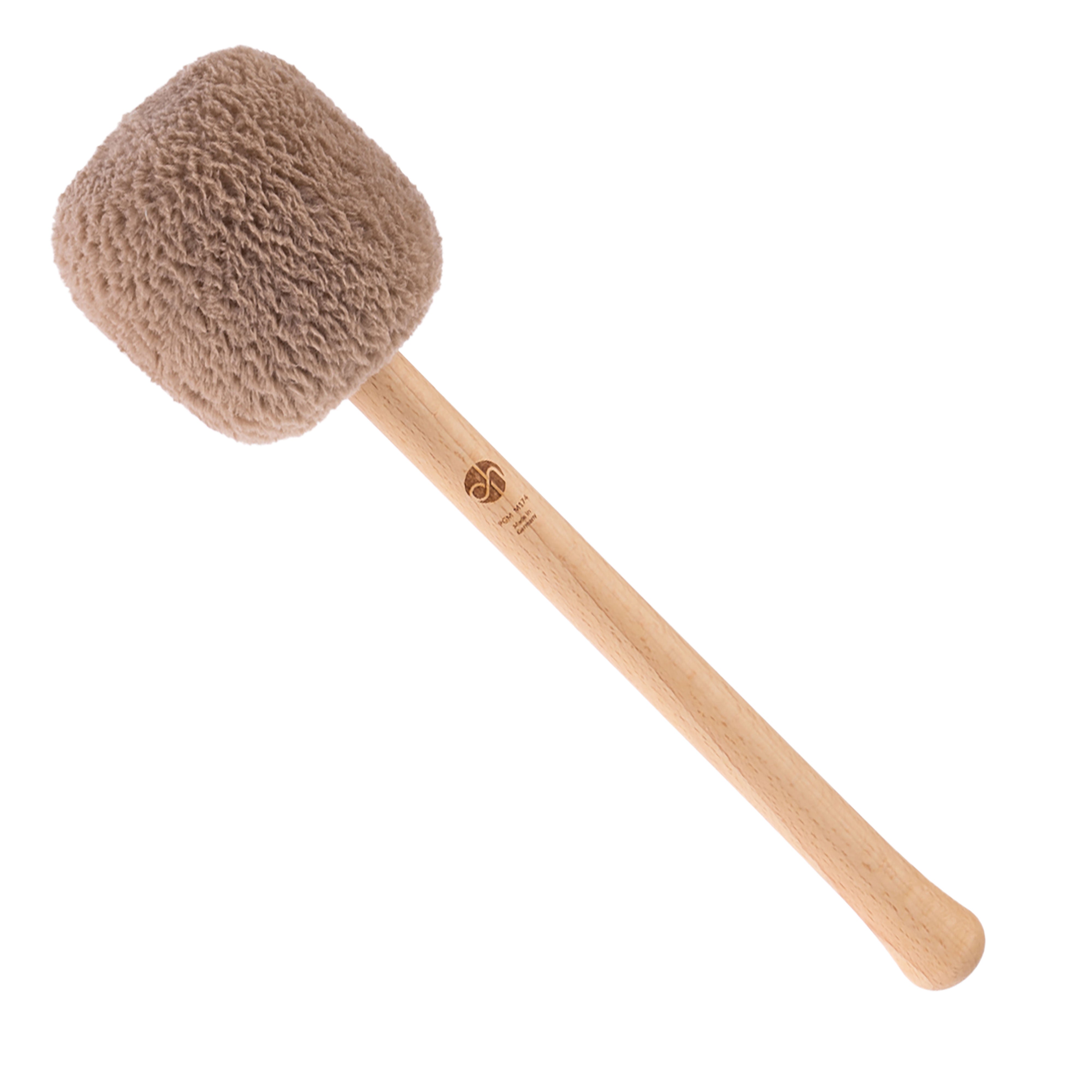 Profi Gong Mallet M174 in Sand mit beigefarbenem Flauschkopf und hellem Buchenholzgriff