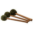 earthtone light Set: three gong mallets with olive-green felt heads and dark wooden handles